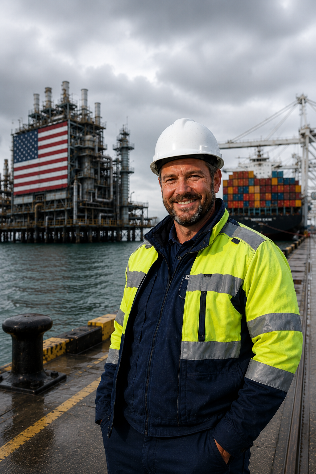 Port operations worker on a commercial dock